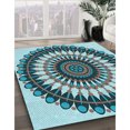 thumbnail image 3 of Ahgly Company Tapis de Zone Rond Transitionnel Bleu Tron pour Intérieur Lavable à la Machine, 5 Pieds Rond, 3 of 7