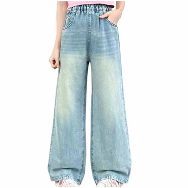 Ohufall Baggy Jeans Girls 5-13 Years High Waist Straight Wide Leg Jeans Casual Pants For Everyday Wear Comfortable Loose Fit Denim Trousers For Teens