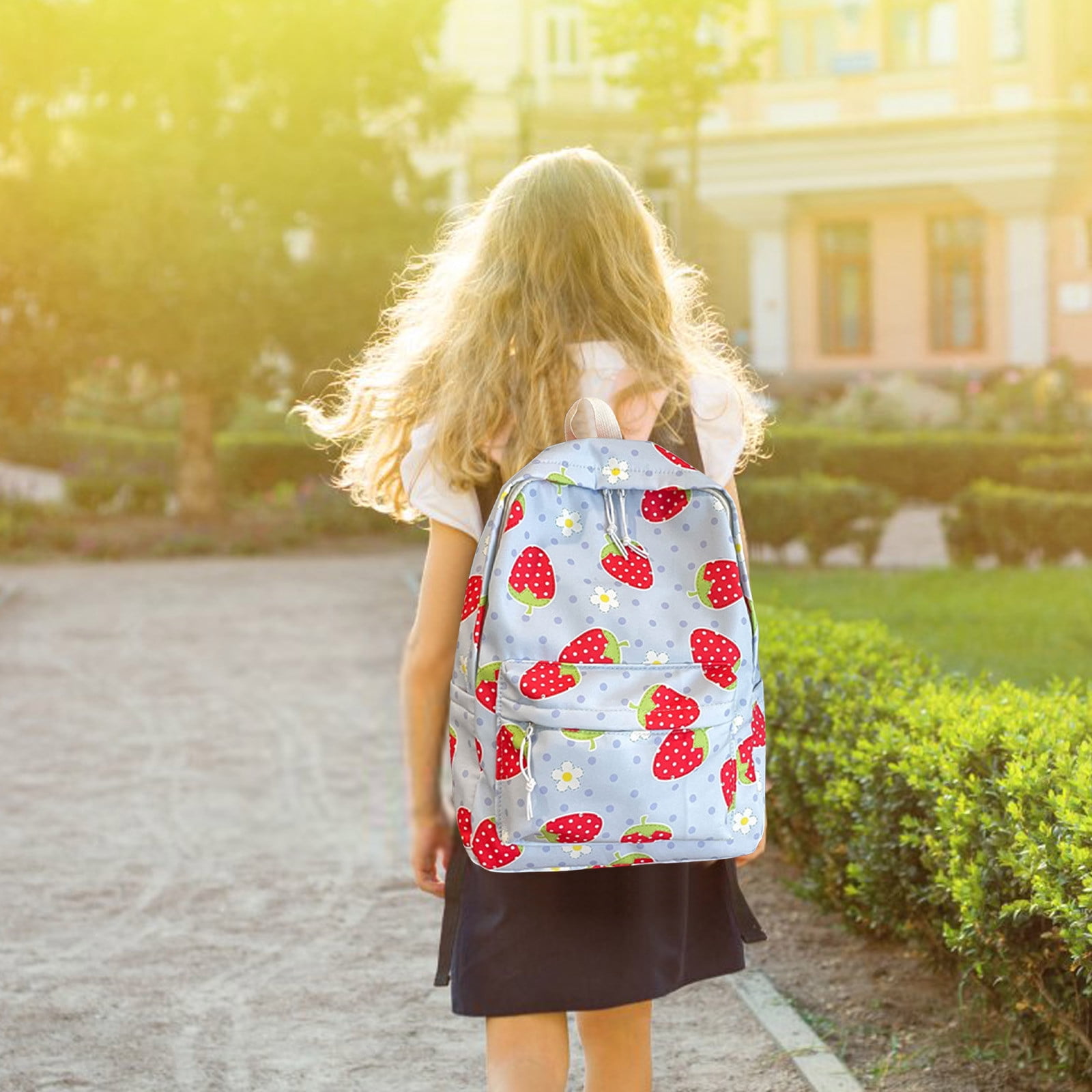 Wzzjkit Shoulder Bag, Girls Floral Strawberry Pattern Backpack Campus Fashion School Bag Suitable for Junior High School Bags, Backpack