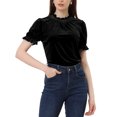 thumbnail image 4 of INSPIRE CHIC Chemise à Col à Volants pour Femmes, Manches Courtes, Hauts en Velours, Blouse, L Noir, 4 of 6