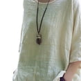 thumbnail image 2 of T-Shirt pour Femme, Couleur Unie, Haut Décontracté, Manches Courtes, Blouse en Lin, Blouse à Col Rond pour Fille, Beige Jaune, P, 2 of 7