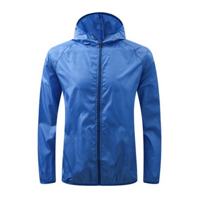 Économies du Printemps! Manteau de Pluie de Cyclisme et de Course pour Femmes en Bleu, Imperméable Léger avec Capuchon et Fermeture Éclair Intégrale. Parfait pour le Vélo, la Randonnée et les Activités de Plein Air, Ce Coupe-Vent Offre une protection UV, un Tissu à Séchage Rapide et des Propriétés Coupe-Vent. Conçu pour les Tailles de Silhouette Asiatique, Offert en Plusieurs Tailles.