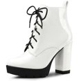 thumbnail image 1 of Unique Bargains Bottes de Combat à Plateforme à Lacets à Talon Épais à la Cheville pour Femmes, 1 of 7
