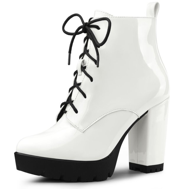 Unique Bargains Bottes de Combat à Plateforme à Lacets à Talon Épais à la Cheville pour Femmes