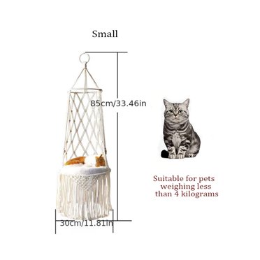 1pc Hanging Cat Bed, Woven Cotton Rope Cat Hammock Bed, Comfortable Natural