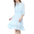 thumbnail image 1 of INSPIRE CHIC Women's Layered Ruffle Hem 3/4 Sleeves Smocked Chiffon A-Line Dress 2XL Blue, 1 of 8
