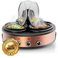 thumbnail image 1 of MegaChef 1.5 qt Triple Slow Cooker & Buffet Server with 3 Ceramic Cooking Pots - Brushed Copper & Black, 1 of 5