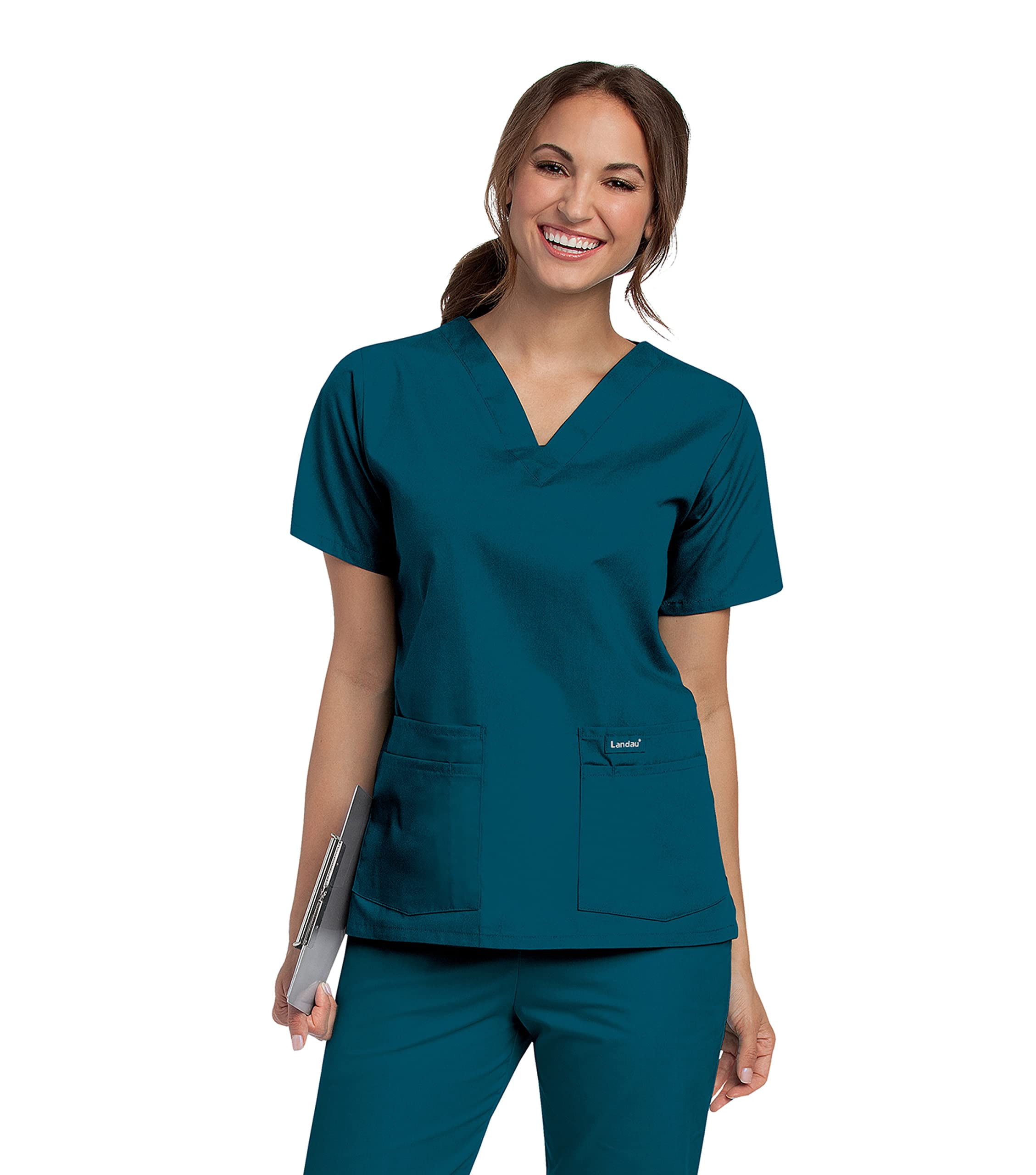 Landau Essentials Haut de Sarrau pour Femmes : 4 Poches, Coupe Classique Décontractée, Col en V Durable 8219