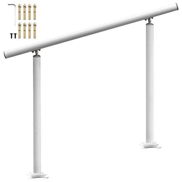 VEVOR Handrail Outdoor Stairs, 4ft, 34 inch Outdoor Handrail, Outdoor Stair Railing Adjustable from 0 to 60 Degrees Handrail for Stairs Outdoor White Aluminum Stair Railing for Garden, Office Area