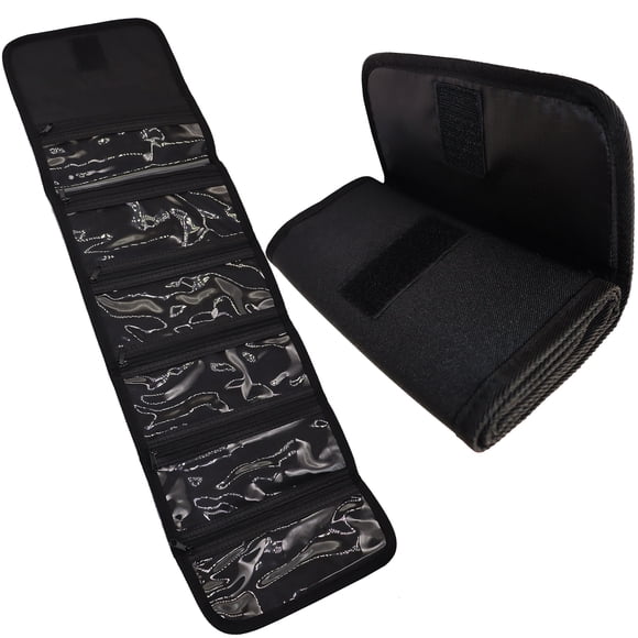 Portefeuille de Voyage Enveloppe Unisexe Organisateur Noir avec 6 Poches Zippées, Multipack, Pochette à Billets