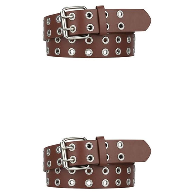 Decodeary No Loose Thread Double Buckle Belt For Womens Jeans Neat Look Waistband Party Punk Pin Dress Coffee 110cm 2Set