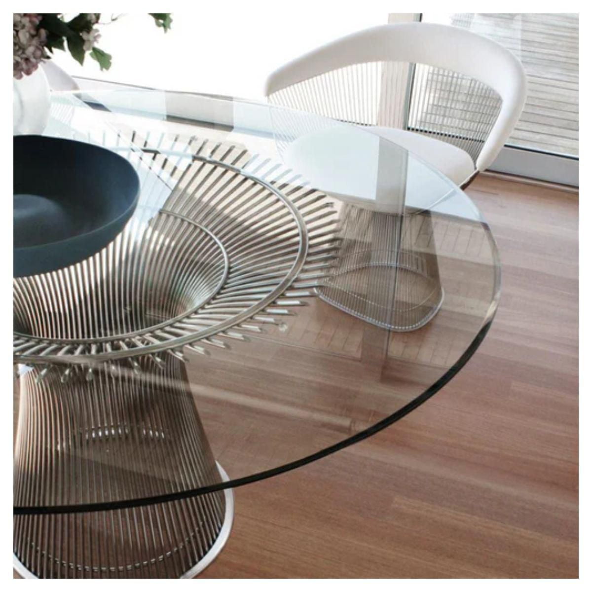 Table de salle à manger Palma avec plateau en verre trempé et base en métal chromé