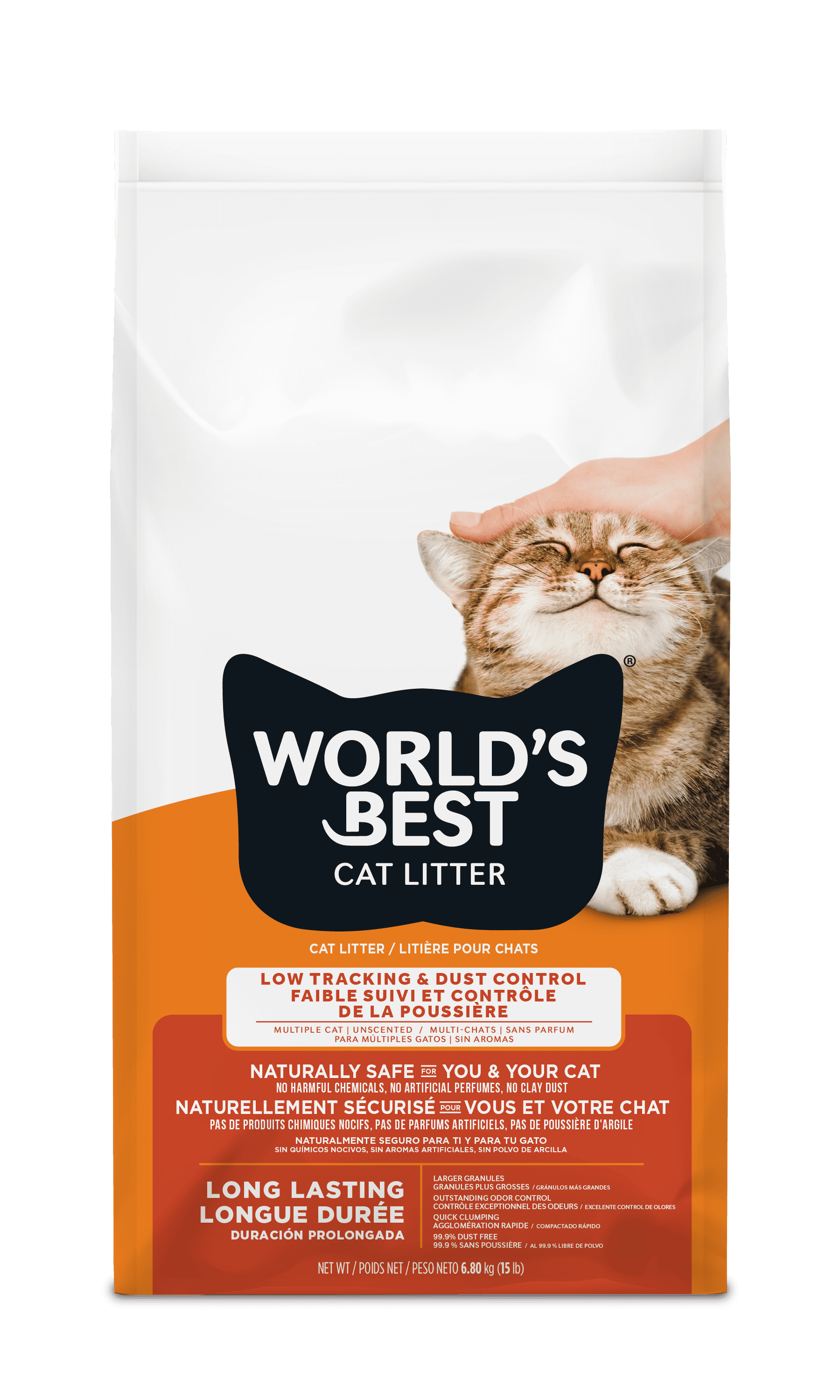 World's Best Cat Litter Natural Clumping Low Tracking & Dust Control Corn Cat Litter, Unscented, 15 lb Bag