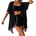thumbnail image 1 of RXMEKW Sun Protection Cover-Up Swimsuit Set With Tassels for Women 4-Piece Polyester Casual Regular Length, 1 of 5