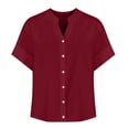 thumbnail image 4 of Womens Summer Tops Trendy Clearance Summer Linen Work Tops for Women Trendy Plus Size V Neck Button down Boho Clothes Spring Tops for Women 2025 New Red L, 4 of 4