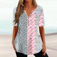 thumbnail image 2 of Penkiiy Blouse Décontractée à Manches Courtes et Col en V pour Femmes, Imprimé, Été, Boutons, m Rose, 2 of 5