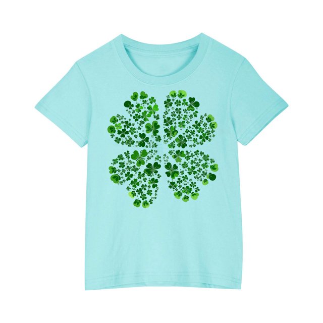 FAIWAD Hauts pour Enfants Garçons Filles Manches Courtes T-Shirt Graphique de la Saint-Patrick Trèfle Mignon Décontracté Col Rond