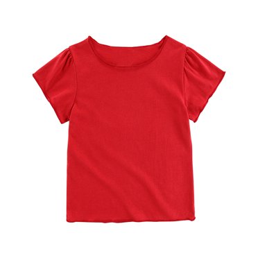 LLYWEY T-Shirts en Coton pour Bébé - Hauts à Manches Courtes pour Garçons et Filles - T-Shirts d'Été Unis pour Enfants, Blouses Décontractées Amples pour Vacances, Style-T-18, Rouge, 3T