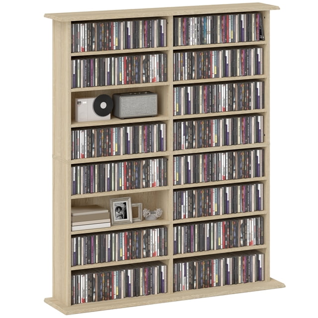 HOMCOM Armoire de Rangement Multimédia Étagère à DVD à 8 Niveaux avec Tablettes Ajustables