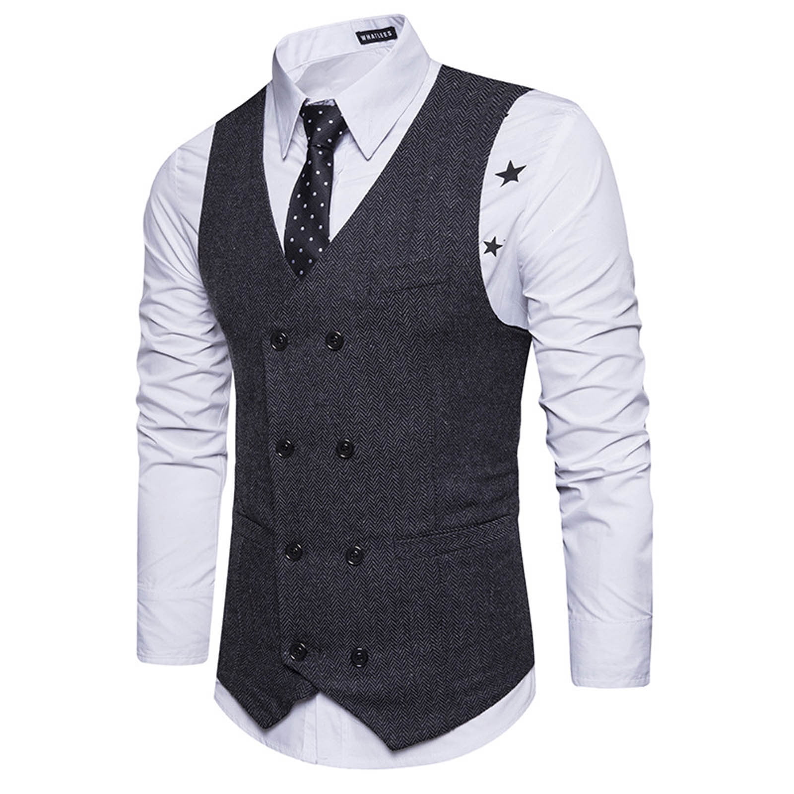 Men Woolen Double-breasted Vest Suit Retro Business Waistcoat