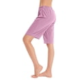 thumbnail image 1 of Plebaso Knee Length Shorts for Women Drawstring Lounge Long Shorts Summer Athletic Shorts with Pockets, 1 of 4
