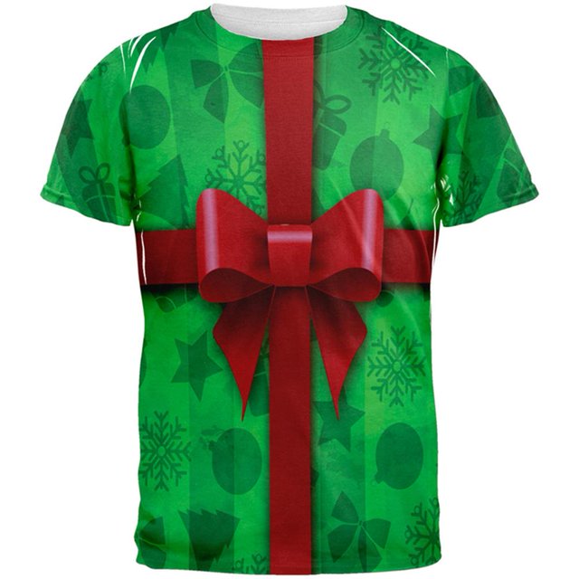 Costume de Cadeau de Noël Vert T-Shirt Adulte