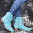 thumbnail image 4 of HBFAGFB Womens Boots Retro Embroidery Square Heels Slip-On Short Booties Pointed Toe Shoes Blue Size 37, 4 of 4