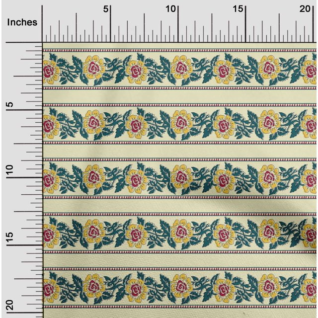 oneOone Cotton Poplin Fabric Leaves & Floral Block Decor Fabric Printed BTY 42 Inch Wide