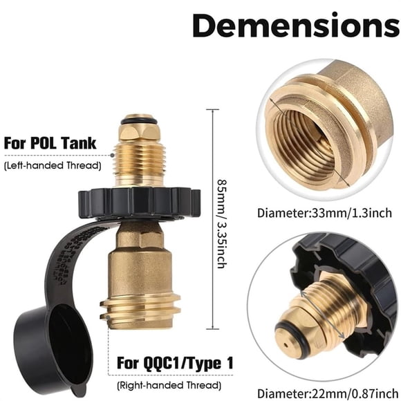 Propane Tank Adapter Convert USA QCC1 / Type 1 to UK Propane (POL) Cylinder Propane Hose Regulator Old to New Connection