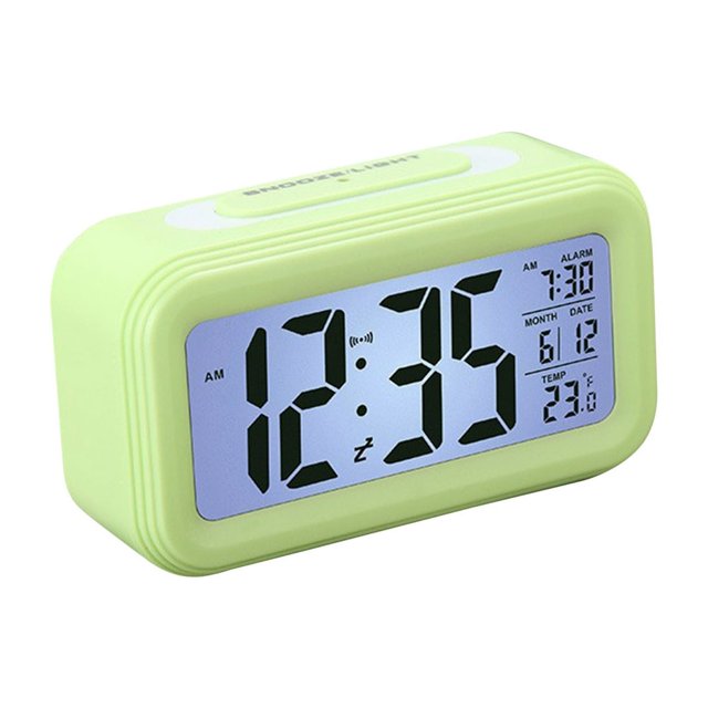 CHUANK Réveil Numérique avec Éclairage de Fond, Affichage LCD, Moniteur de Température, Alarme avec Fonction Snooze, Calendrier Intelligent