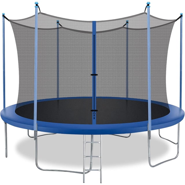 FDW Trampoline Extérieur de 12 Pieds avec Filet d'Enceinte, Échelle et Couvre-Ressorts en PVC. Comprend un Cadre durable en Acier Inoxydable Galvanisé avec six Pattes en U pour la Stabilité. Comprend un Filet de Sécurité en nylon à Haute Résistance et 72 Ressorts en Acier à Haute Tension pour un Rebond Accru. Certifié ASTM pour la Mise en Forme et le Plaisir des Enfants.
