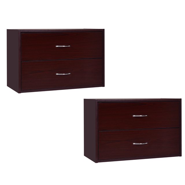 Costway 2 PCS 2 Tiroirs Commode Organisateur Horizontal Bois Table de Chevet