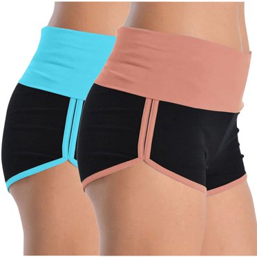 Yuyuzo Women Yoga Shorts 2 Pack High Waisted Color Block Workout Shorts Beach Volleyball Shorts Activewear