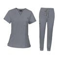 thumbnail image 2 of lionlar Nursing Uniforms Scrub Set V Neck Tops Jogger Pants Work suits for Healthcare Gray, 2 of 9