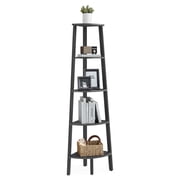 VASAGLE Corner Shelf, 5-Tier Corner Bookshelf, Storage Shelving Unit, Plant Stand for Living Room, Industrial Accent Furniture with Steel Frame, Charcoal Gray and Matte Black