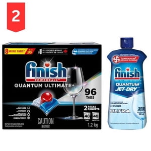 Finish Quantum Ultimate+ Dishwasher Detergent, 96 Tablets + Finish Rinse Agent 315 Washes