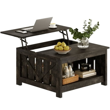 GUNAITO Table Basse à Plateau Relevable avec Armoire de Rangement et 2 Compartiments pour Salon, Noir, 31,5 Pieds'H X 31,5 Pieds'L Po