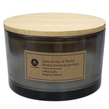 Hometrends 15oz DARK AMBER & PEONY Scented 4-Wick Jar  Candle
