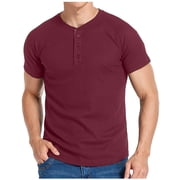 AherBiu Crewneck T-Shirts for Men Button Causal T Shirts Casual Summer Solid Tee Shirt Tops Lightweight Soft Solid Shirt