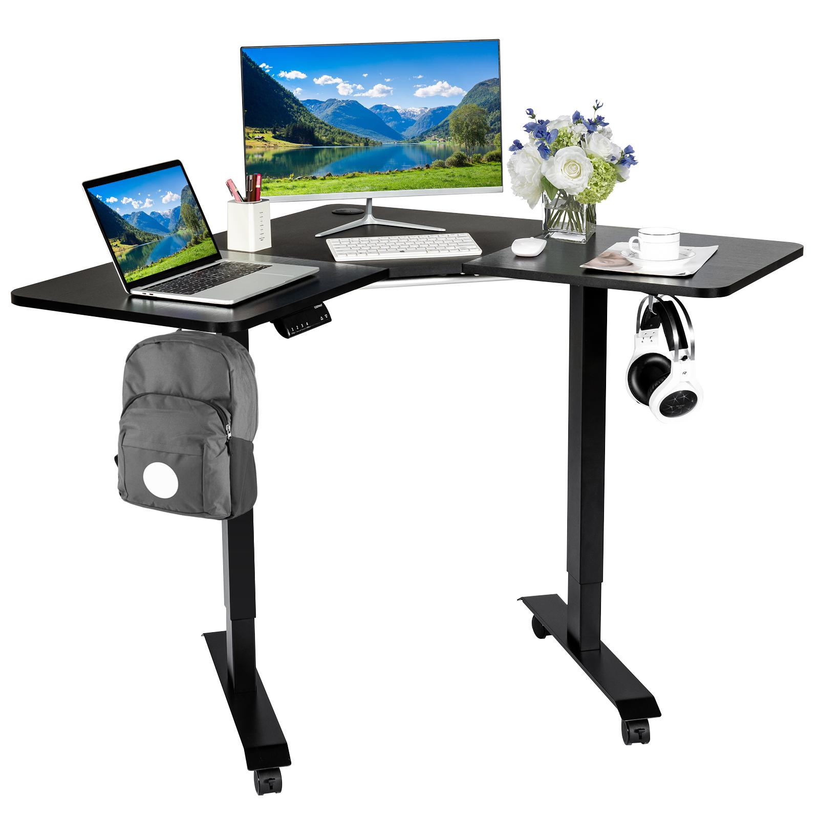 Giantex Bureau Électrique Réglable en Hauteur, Bureau d'Ordinateur Debout en Forme de L avec Roulettes, Bureau d'Angle Assis-Debout pour le Bureau à Domicile, Noir