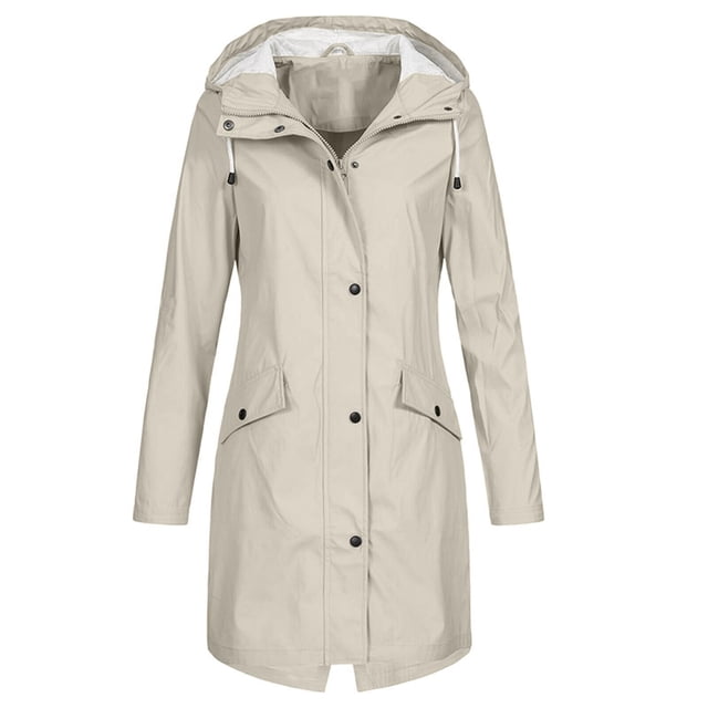 Birdeem Womens Solid Color Rain Jacket Outdoor Hooded Waterproof Windproof Long Coat