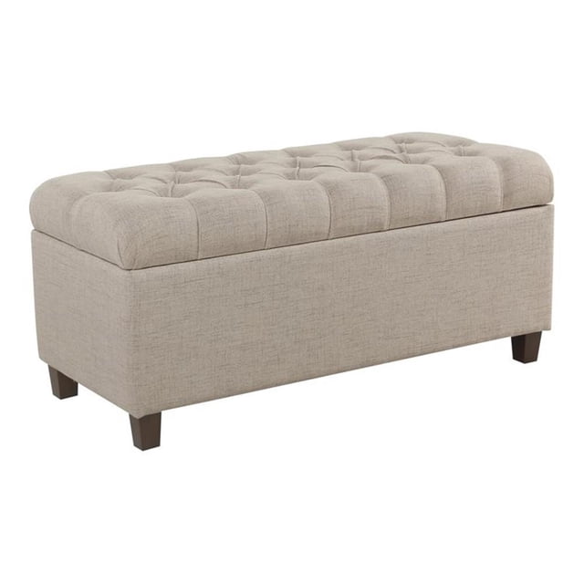 HomePop Ainsley Banc de Rangement Traditionnel en Tissu Capitonné à Boutons, Couleur Beige
