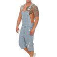thumbnail image 2 of Pisexur Men Casual Fashion Solid Breast Pocket Denim Ripped Shorts Straight Type Overalls, 2 of 9