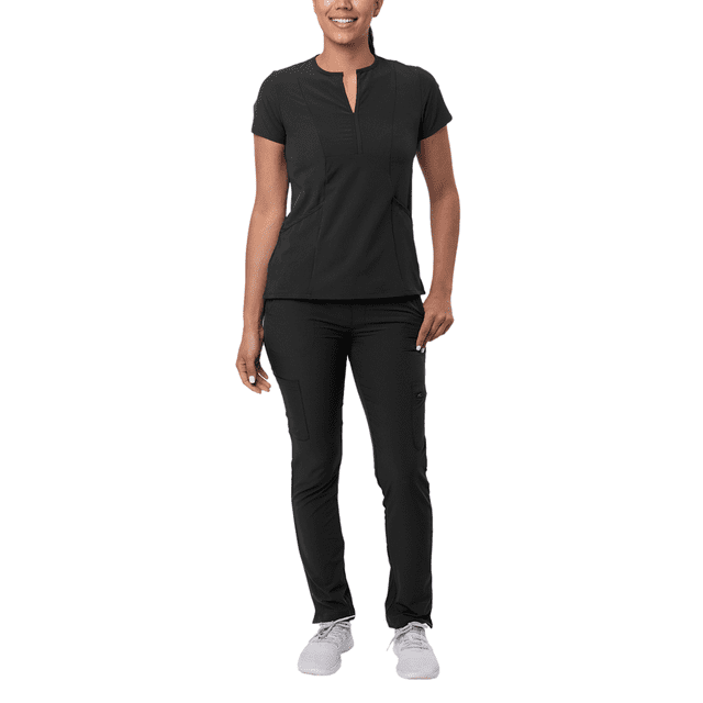 Adar Addition Go-Higher Scrub Set For Women - Notched V-Neck Scrub Top & Skinny Cargo Scrub Pants