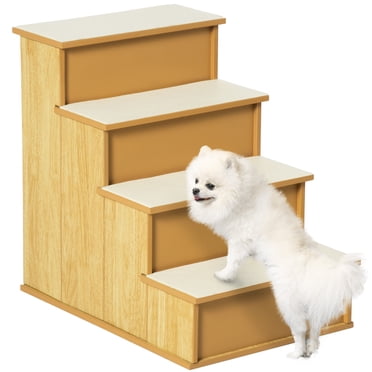 PawHut Pet Stairs, Dog Steps with Non-Slip Carpet for High Bed Natural Wood