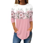 Birdeem Blouse for Women Casual Womens Fashion 3/4 Sleeve Round Neck Print Tops Blouse