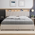 thumbnail image 4 of Upholstered Bed Frame with Storage Headboard and Charging Station, Platform Bed Frame with Drawers, Heavy Duty, No Box Spring Needed, Easy Assembly, Beige, King Size, 4 of 8