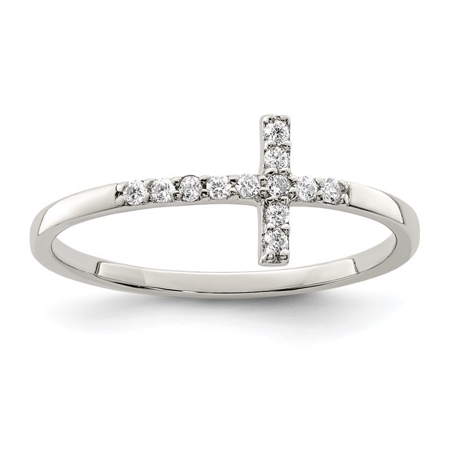 925 Sterling Silver with Cubic Zirconia Sideways Cross Ring