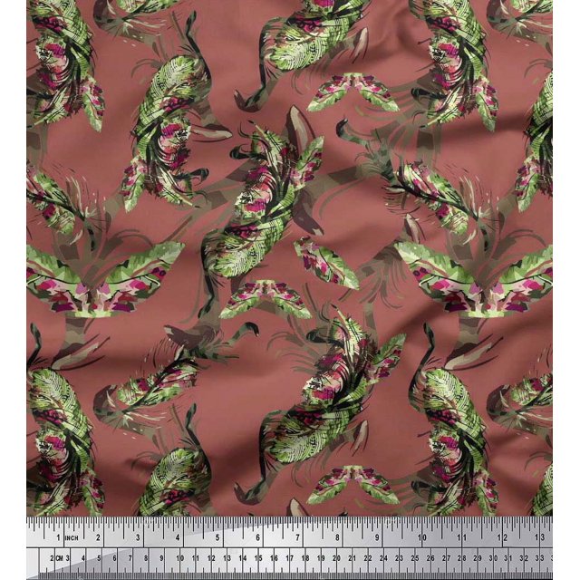 Soimoi Rayon Fabric Leaves & Texture Printed Fabric 1 Yard 42 Inch Wide