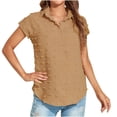 thumbnail image 1 of Hauts pour Femmes Décontractés Été Manches Courtes Légers Couleur Unie Tendance T-Shirts Courts Dames Col Rond Blouses (Petit, Kaki), 1 of 7
